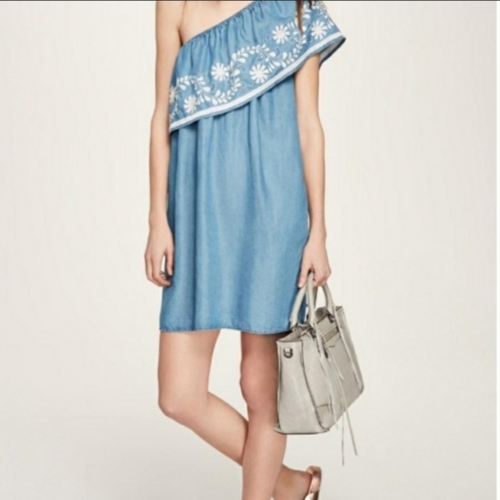 Rebecca Minkoff Embroidered One Shoulder Dress
